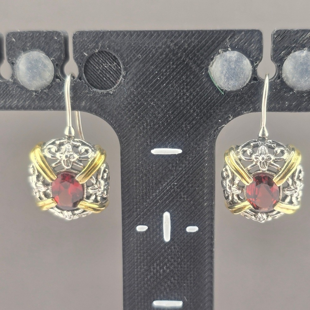Sterling Silver Earring Pendant Set Red Filigree 925 8.45g